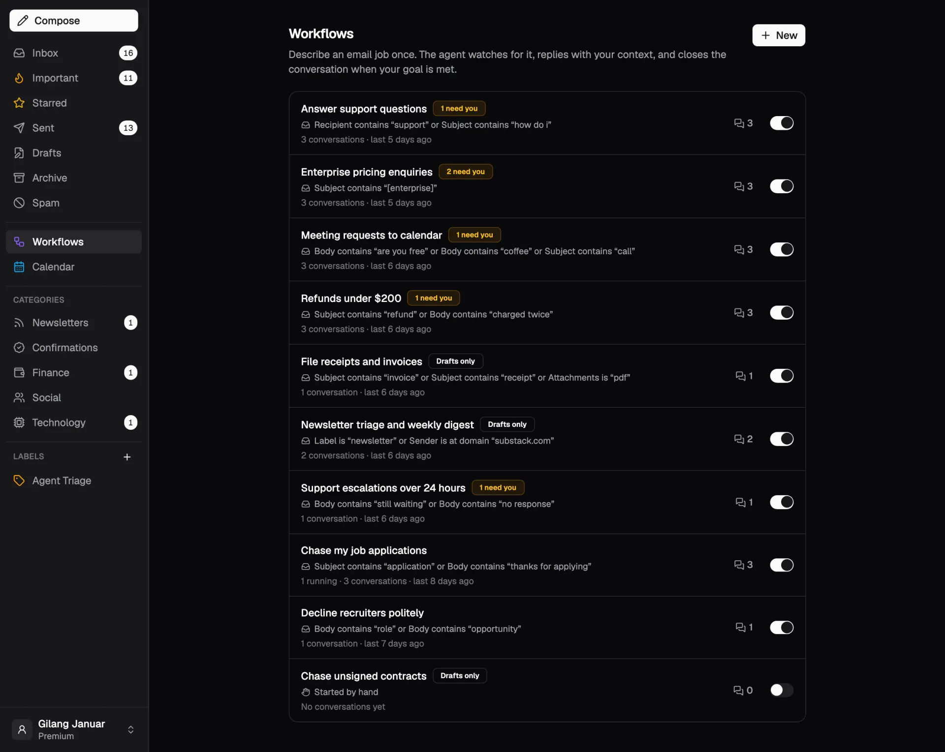 Workflows running in a LaterOn mailbox