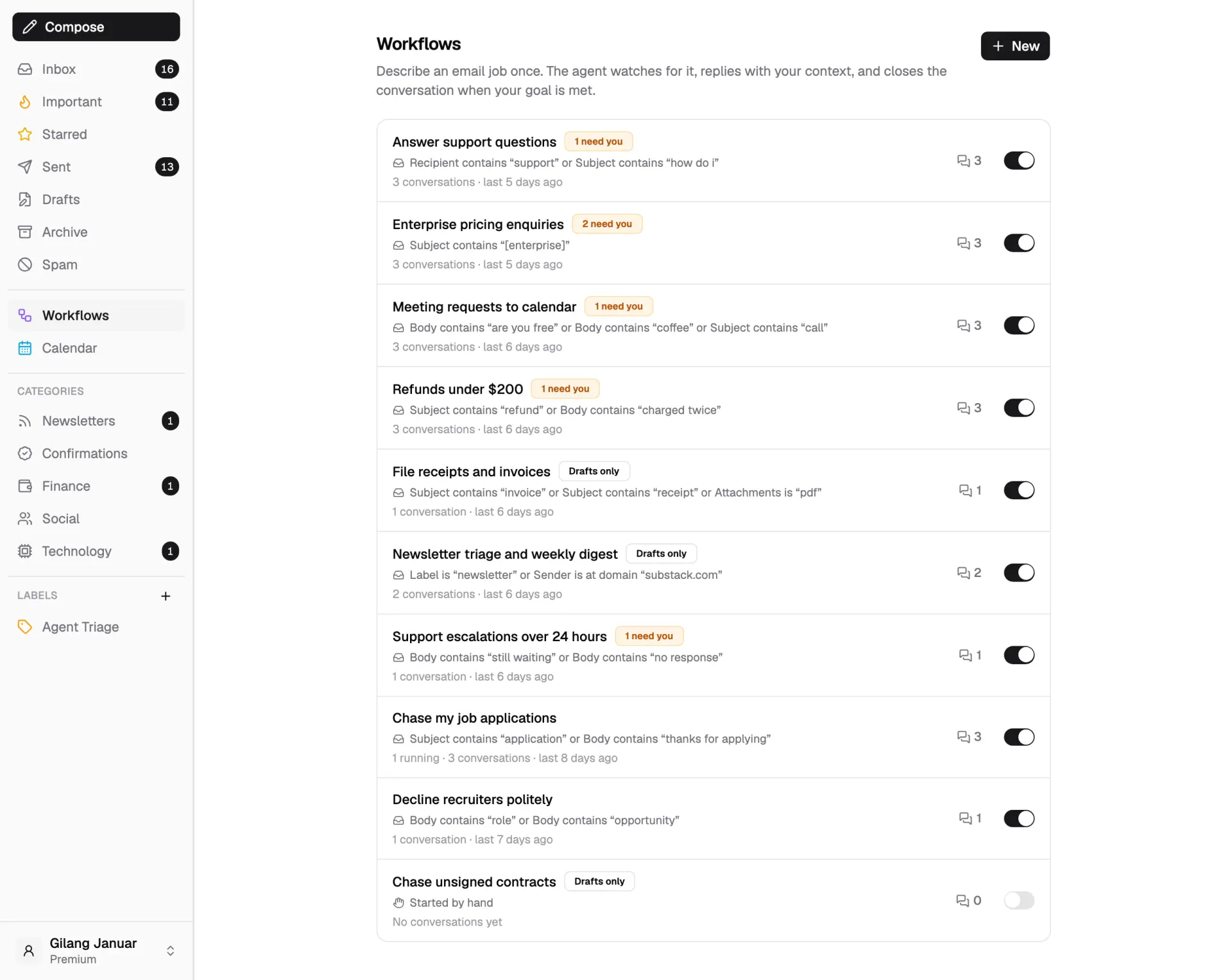 Workflows running in a LaterOn mailbox